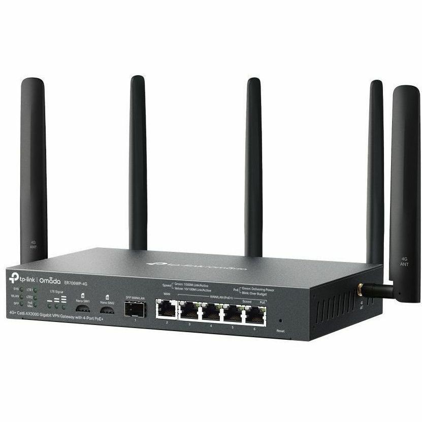 TP-LINK OMADA AX3000 4G+ WI-FI 6 DUAL-BAND GIGABIT VPN ROUTER, GbE LAN/WAN(5), POE+, 5YR