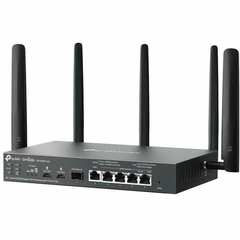 TP-Link Omada ER706WP-4G Wi-Fi 6 IEEE 802.11ax 2 SIM Cable, Ethernet Modem/Wireless Router