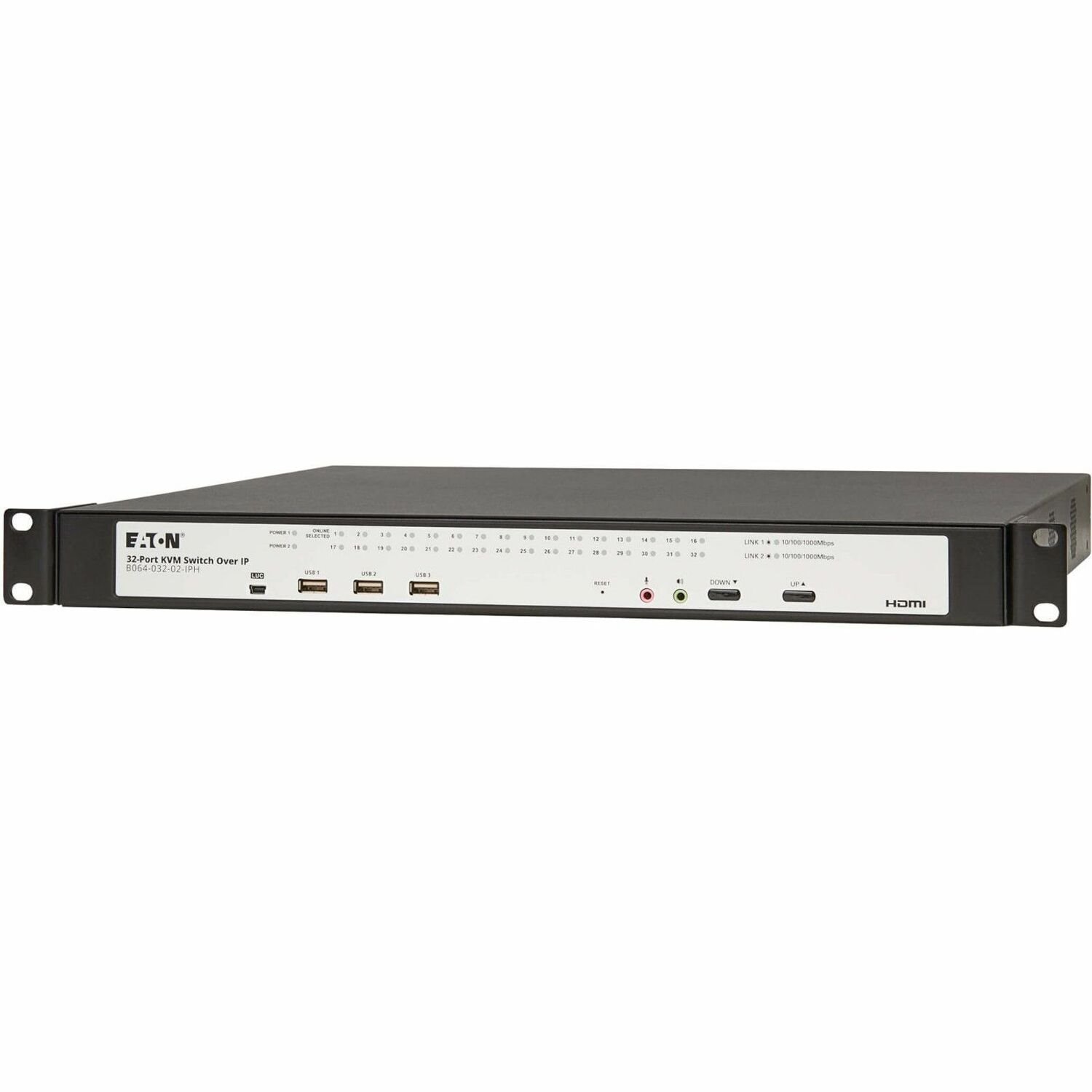 Eaton 32-Port Cat5e KVM over IP Switch - Virtual Media, 1 Remote/1 Local User, HDMI Output, 1U Rack-Mount, TAA