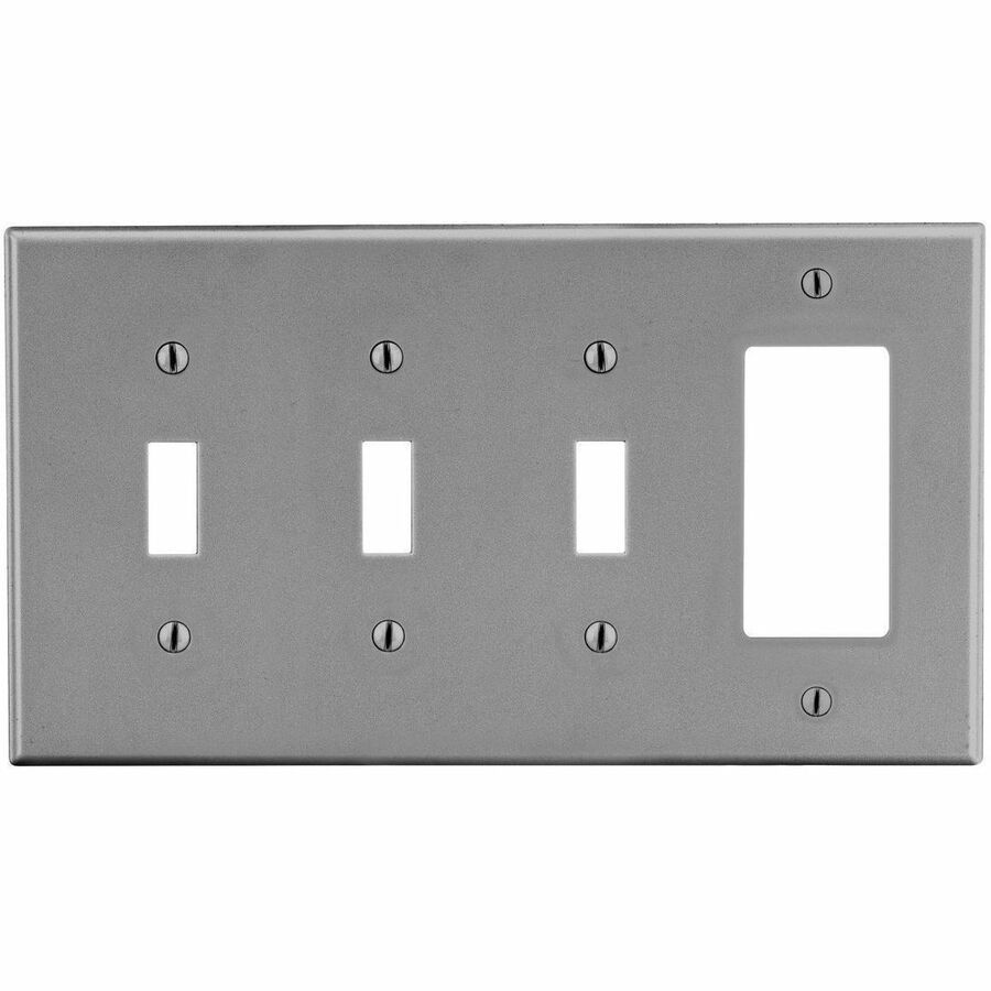 Bryant Wallplate, 4-Gang, 3) Toggle 1) Decorator, Gray