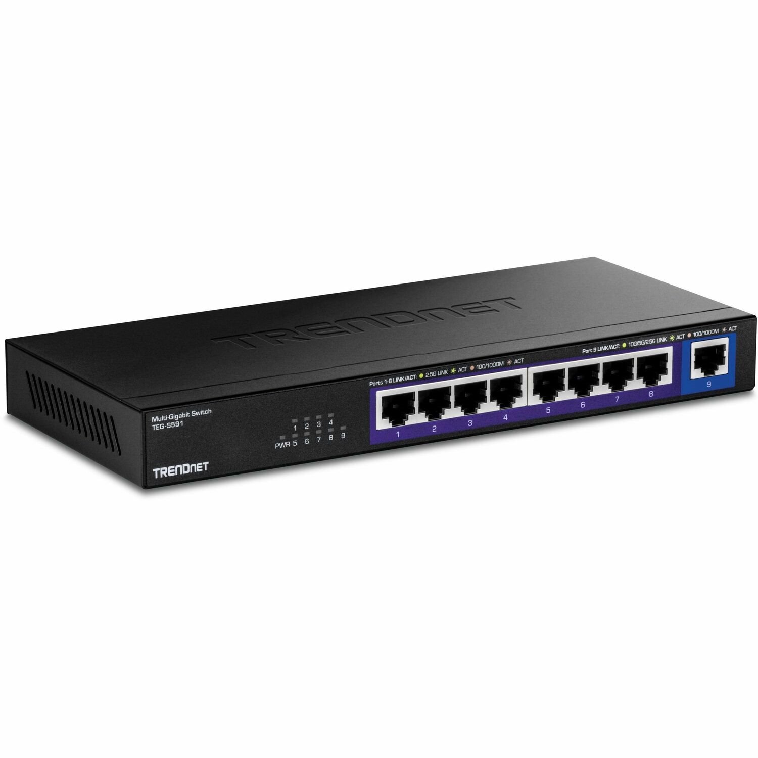 TRENDnet 9-Port Multi-Gig Switch, TEG-S591, 8 x 2.5G RJ-45 Ports, 1 x 10G RJ-45 Port, 60Gbps Switching Capacity, Lifetime Protection, Black