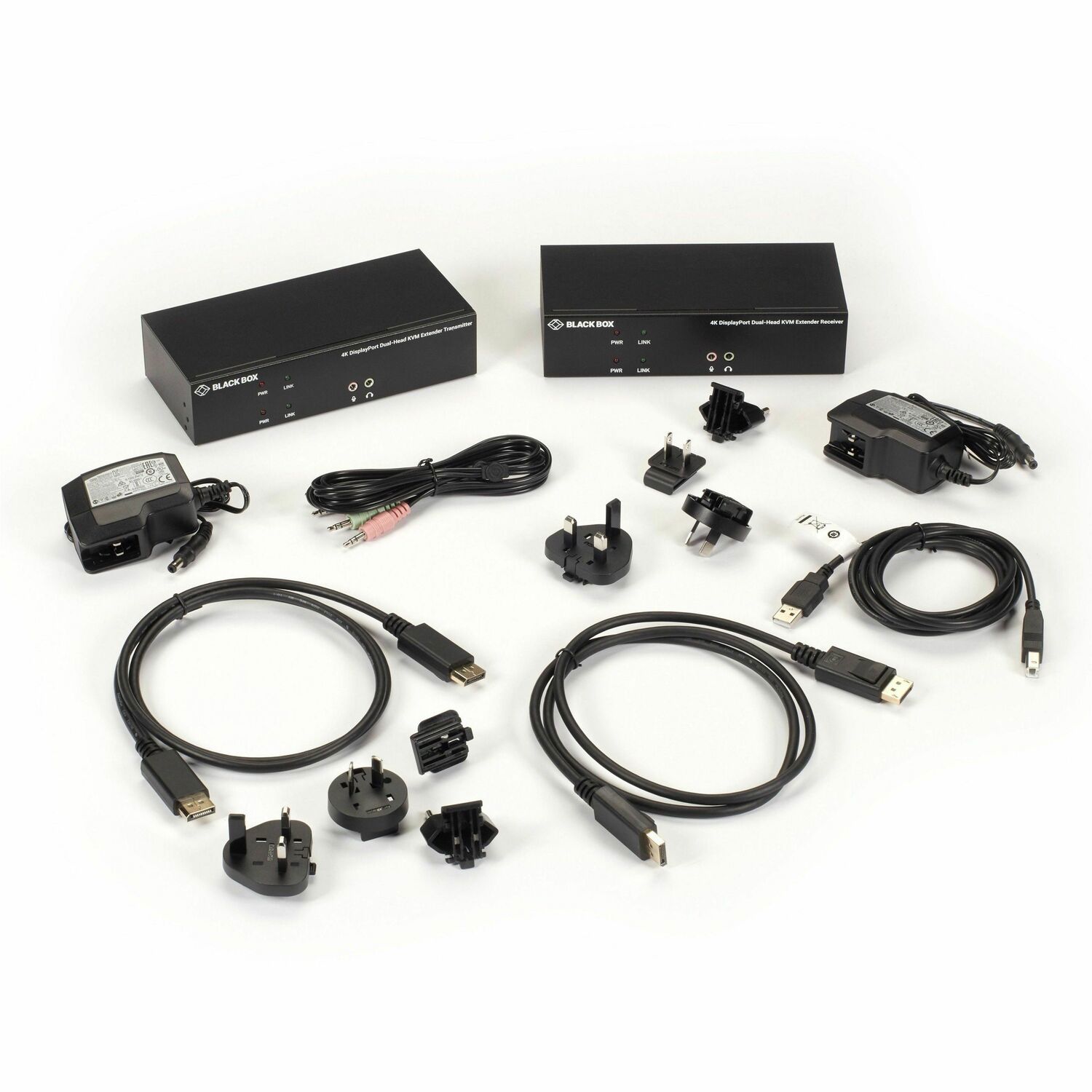 Black Box KVX Series KVM Extender Kit over Fiber - 4K, DisplayPort, USB 2.0 Hub, Serial, Audio, Local Video