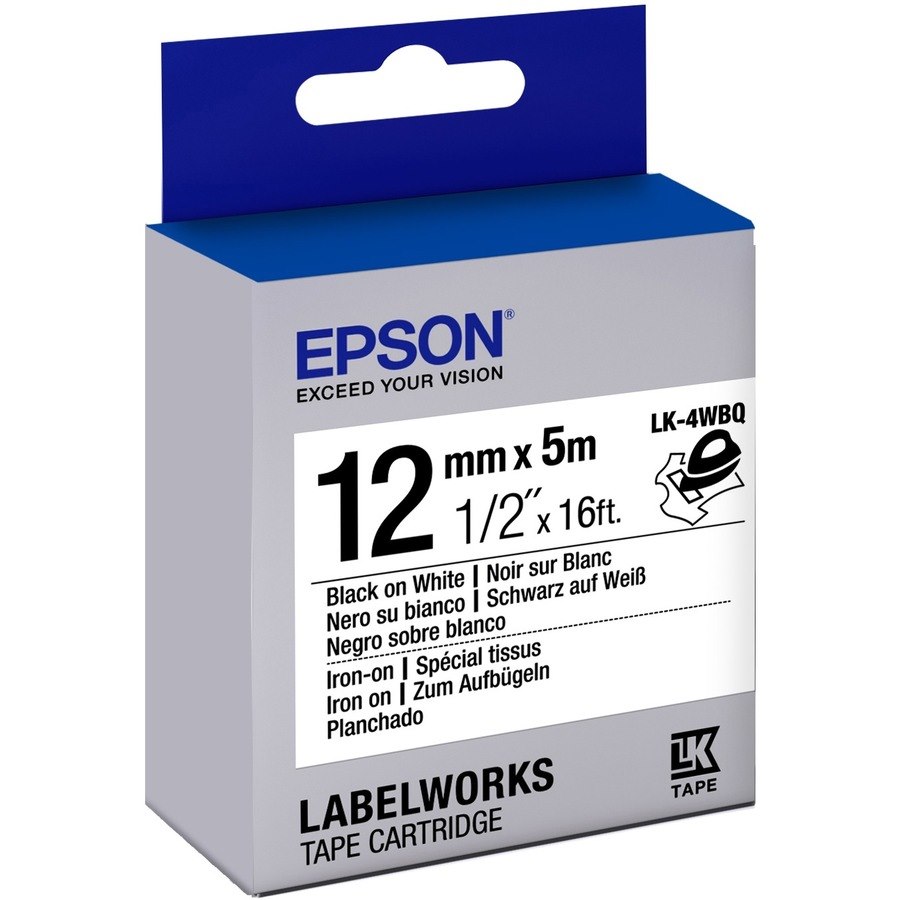 Epson LabelWorks Iron on (Fabric) LK Tape Cartridge ~1/2" Black on White