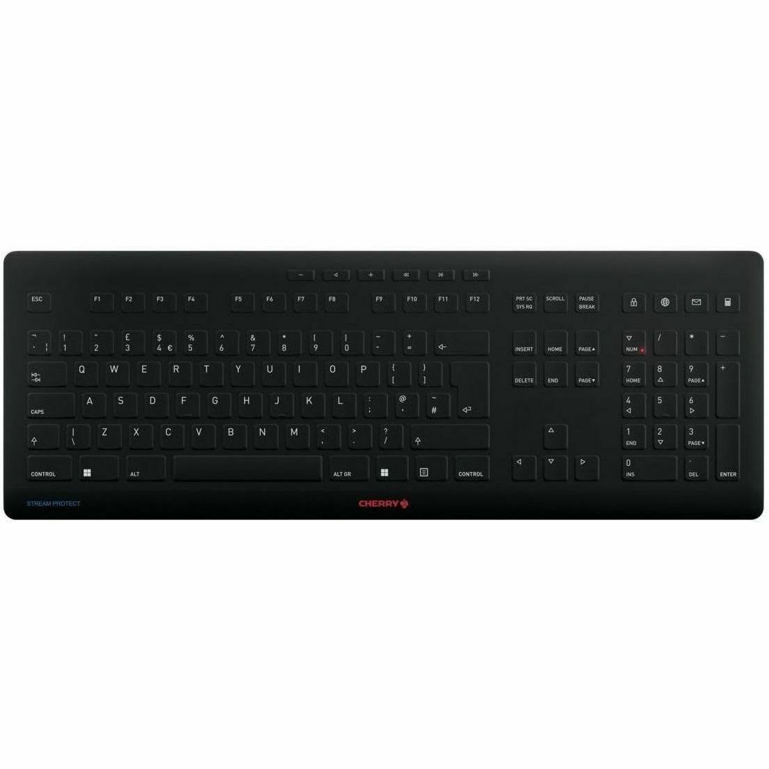 CHERRY STREAM PROTECT Keyboard - Wireless Connectivity - USB Interface - English (UK) - Black