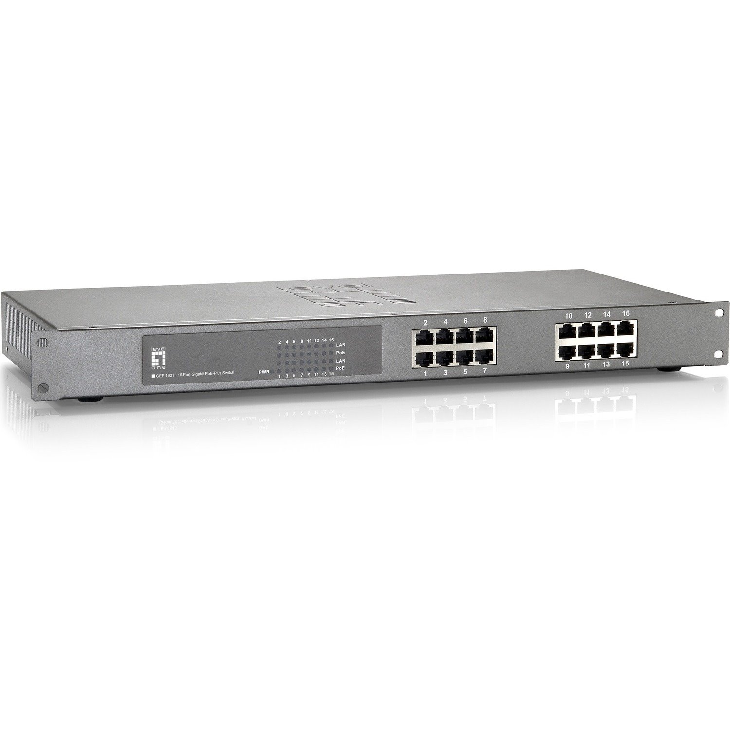 LevelOne GEP-1621 16-Port Gigabit PoE 19" Rack Mounatble Switch (240W)