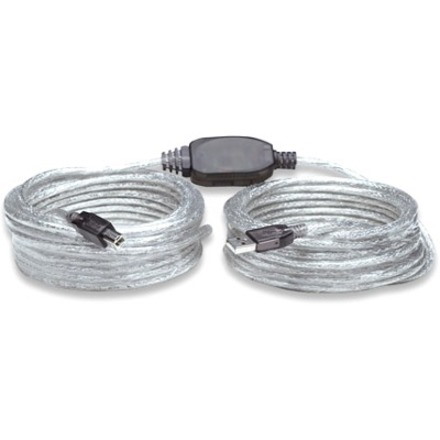 Manhattan USB-A to USB-B Cable, 11m, Male to Male, Active, 480 Mbps (USB 2.0), Built In Repeater, Hi-Speed USB, Translucent Silver, Three Year Warranty, Polybag