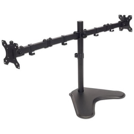 Manhattan TV & Monitor Mount, Desk, Double-Link Arms, 2 screens, Screen Sizes: 10-27" , Black, Stand Assembly, Dual Screen, VESA 75x75 to 100x100mm, Max 8kg (each), Lifetime Warranty