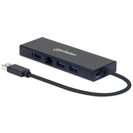 USB-A Dock/Hub, Ports (x5): Ethernet, HDMI, USB-A (x2) and VGA, Micro-USB Power Input Port (Optional, only when additional power needed. Not required for dual monitor functionality. Cable not included), Aluminium, Black, Three Year Warranty, Retail Box
