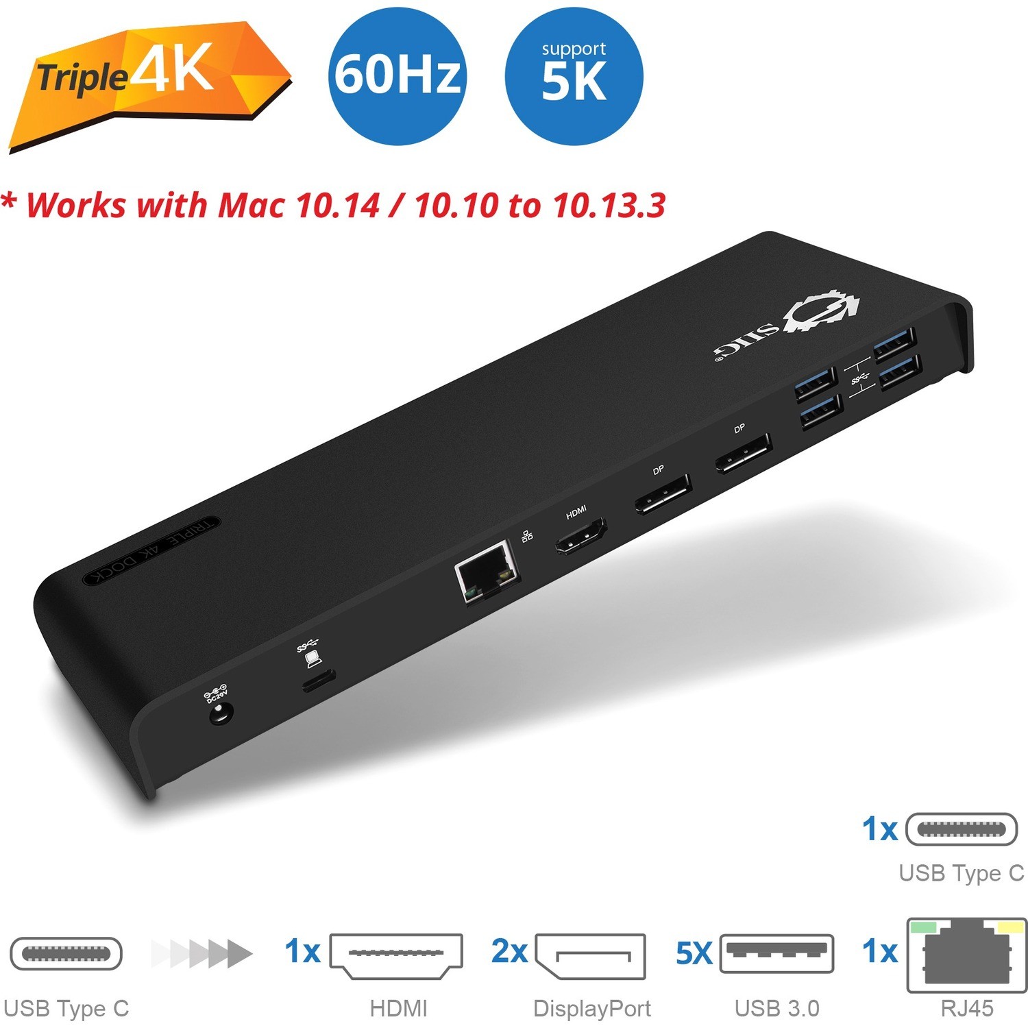 SIIG USB-C 4K Triple Display Docking Station with PD Charging - 60W