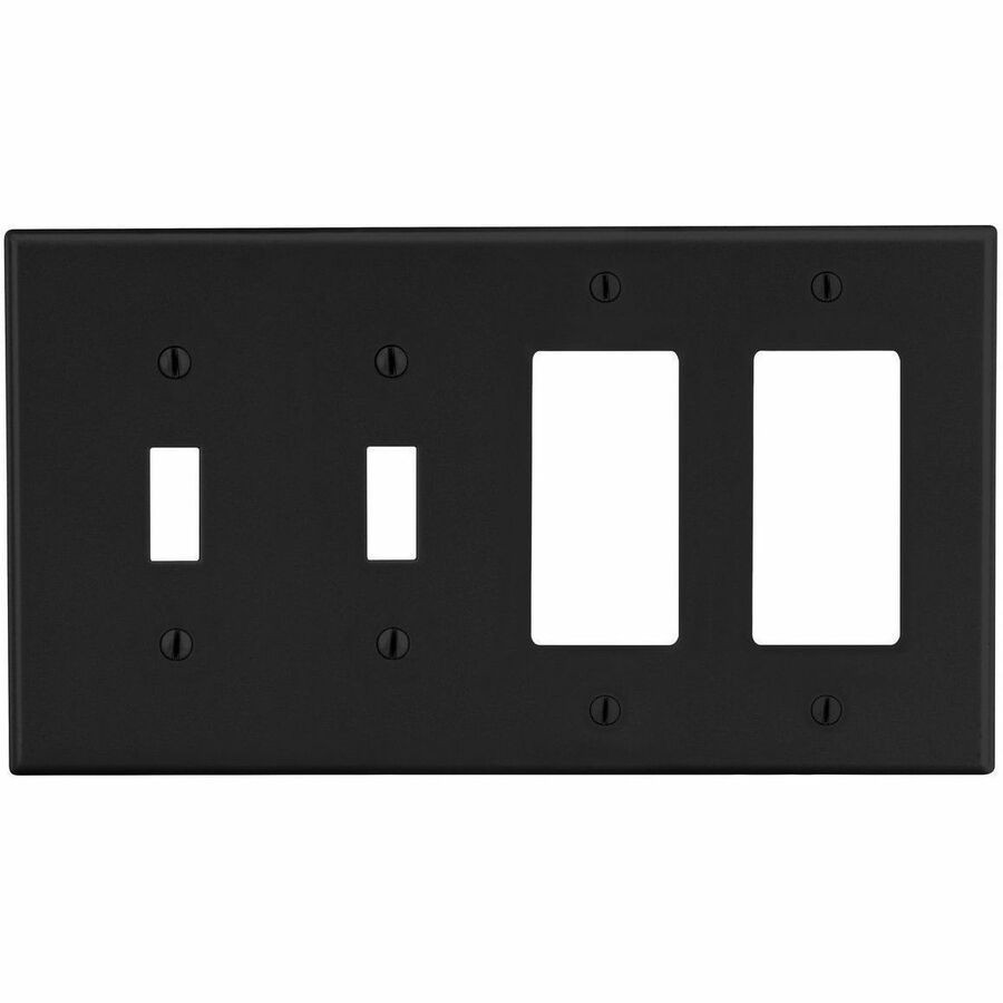 Hubbell Wallplate, 4-G, 2) Tog 2) Dec, BK