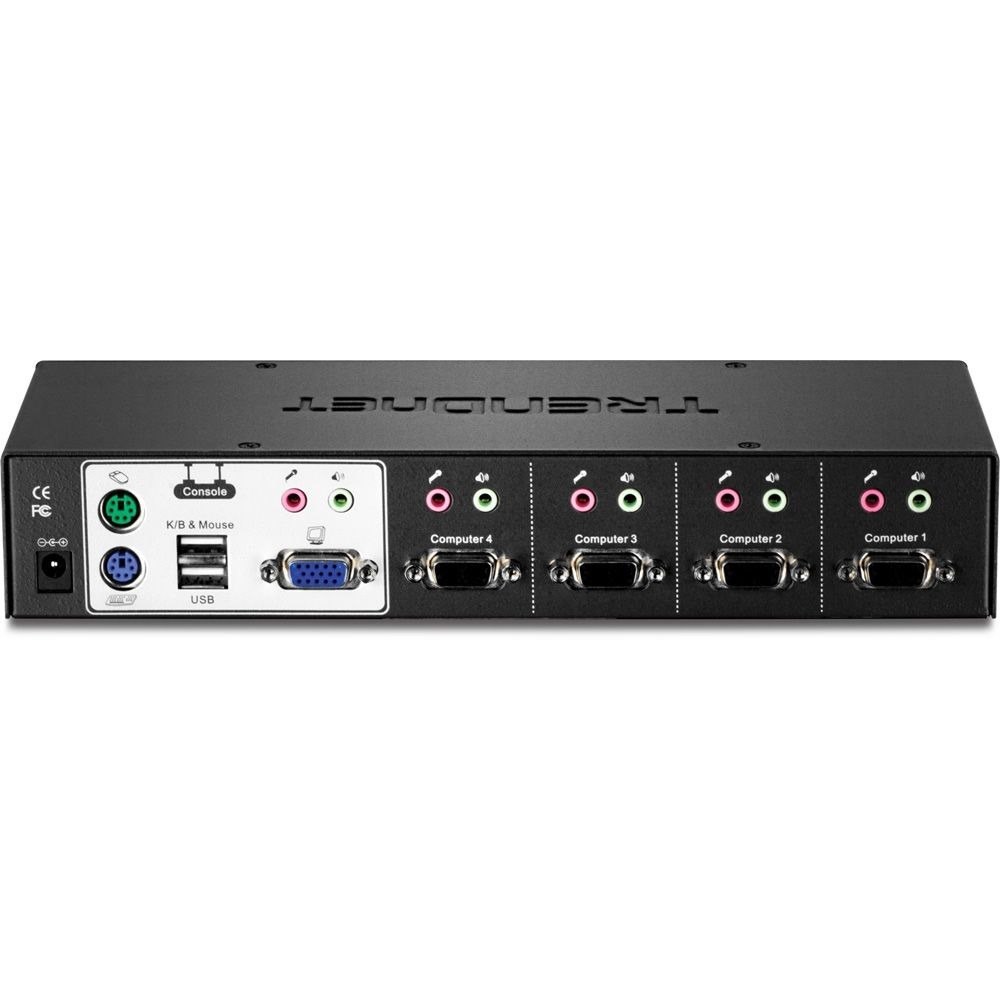 TRENDnet 4-Port USB/PS2 KVM Switch and Cable Kit with Audio, Manage 4 Computers, Hot-Keys, 1080p HD, VGA HDB-15 Female, 2-Way Audio, TK-423K