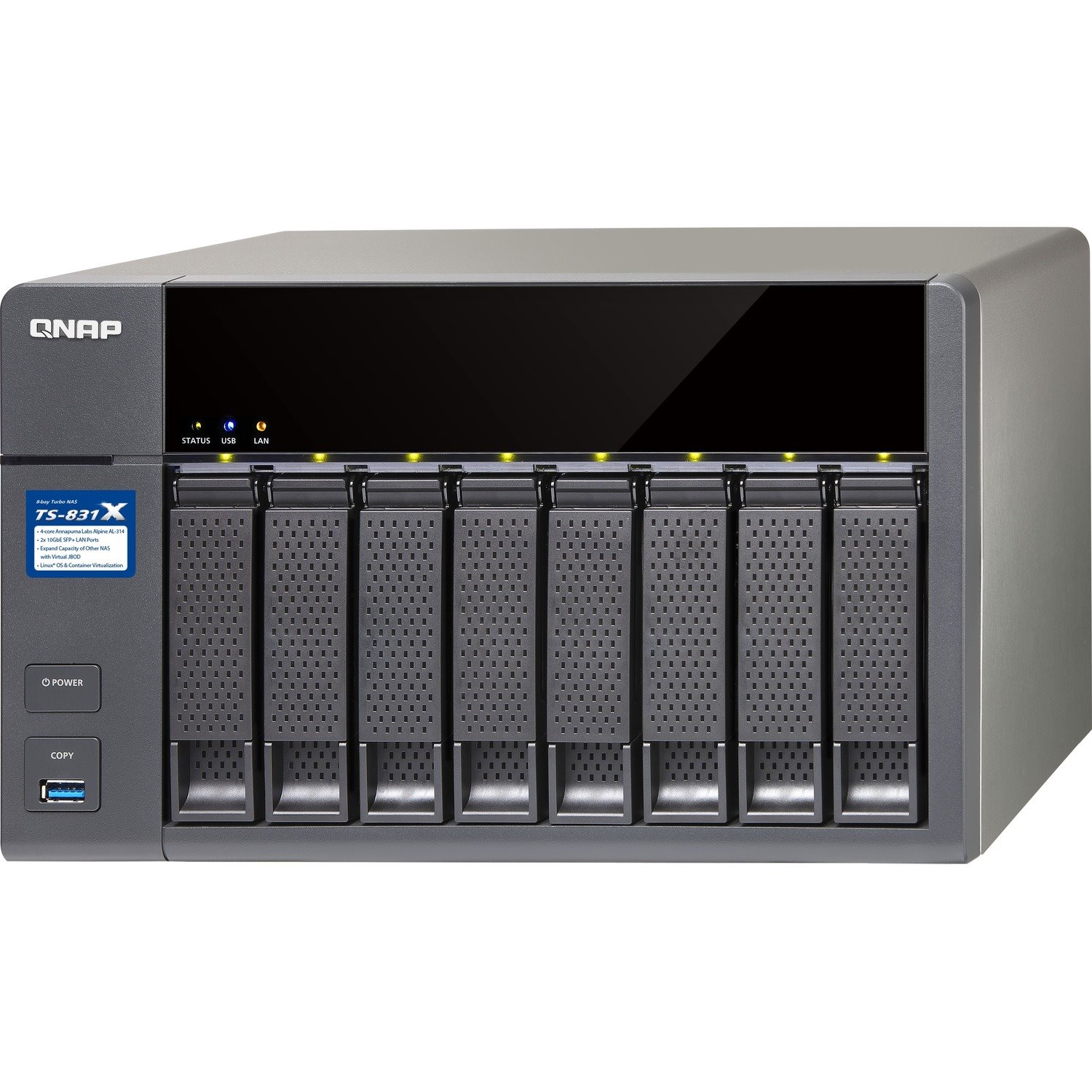 QNAP Turbo NAS TS-831X 8 x Total Bays SAN/NAS Storage System - 24 TB HDD Alpine AL-314 Quad-core (4 Core) 1.40 GHz - 4 GB RAM - DDR3 SDRAM Desktop