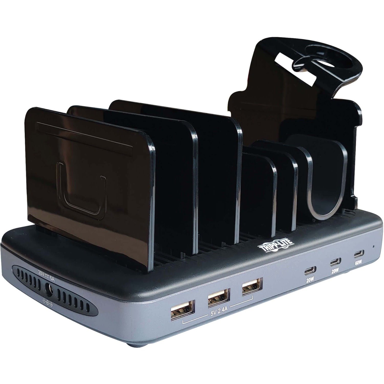 Tripp Lite by Eaton 120W Multi-Device Charging Station - 60W USB-C, 2x 20W USB-C, and 3x USB-A Ports for Smartphone, Tablet and Apple Watch with Storage