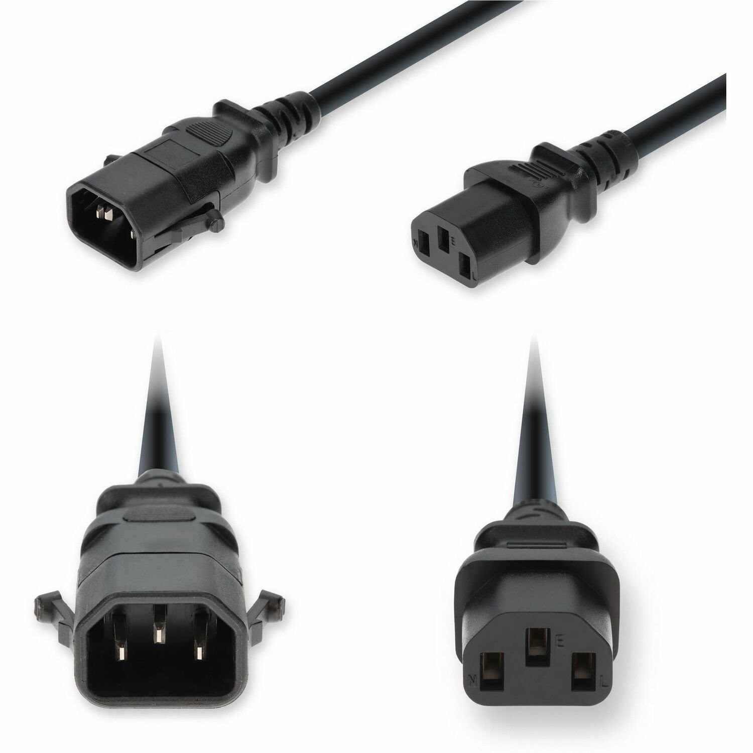 AddOn 4ft C14 Male to C13 Female P-Lock Compatible Standard Commercial Temp 14 AWG 250V at 15A PVC SJT (Service Junior Thermoplastic) Black Power Cable