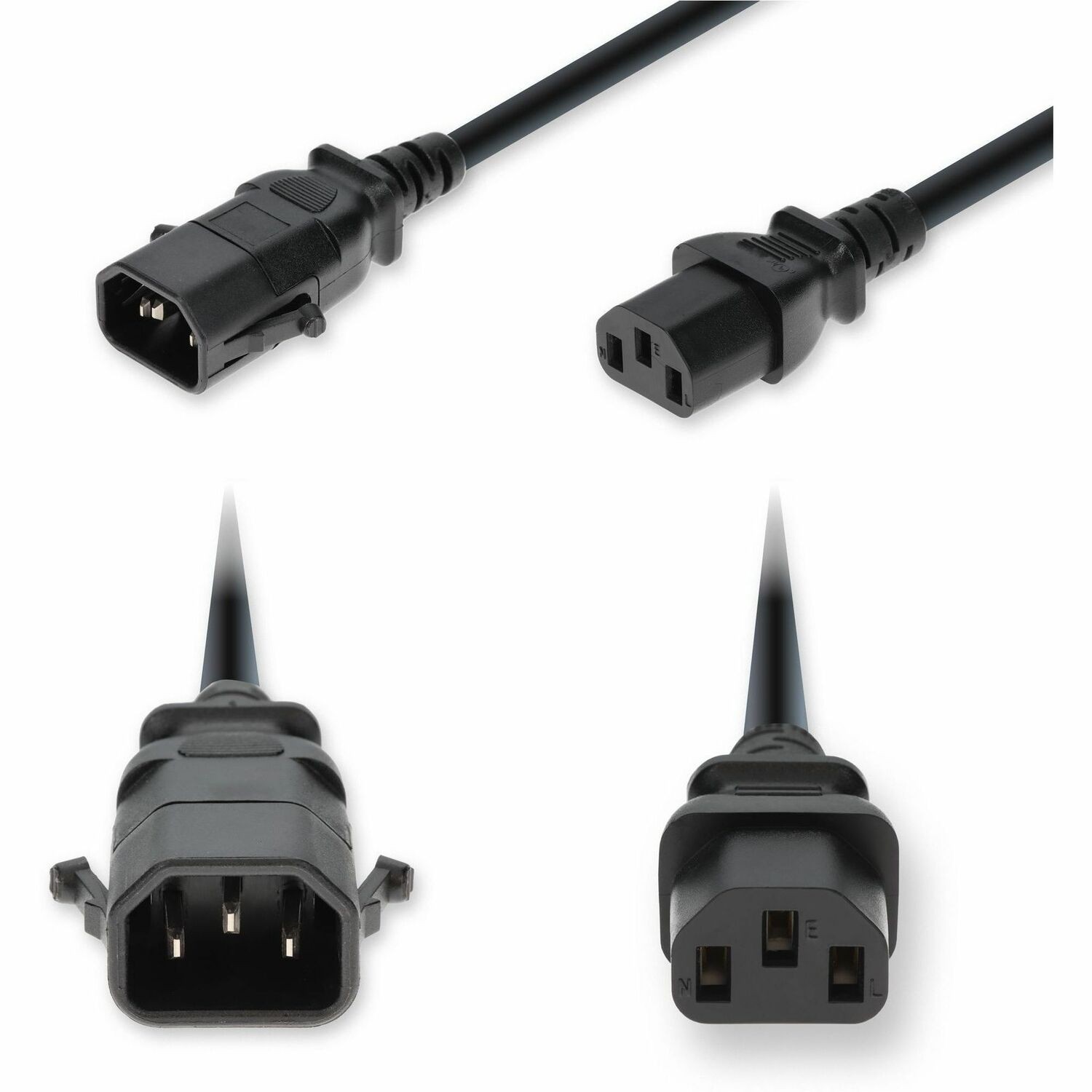 AddOn 3ft C14 Male to C13 Female P-Lock Compatible Standard Commercial Temp 14 AWG 250V at 15A PVC SJT (Service Junior Thermoplastic) Black Power Cable
