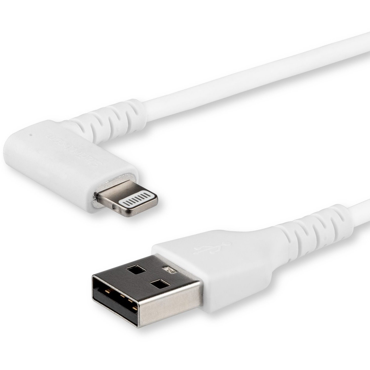 StarTech.com 2m USB A to Lightning Cable iPhone iPad Durable Right Angled 90 Degree White Charger Cord w/Aramid Fiber Apple MFI Certified