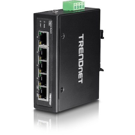TRENDnet 7-Port Industrial Gigabit DIN-Rail Switch, TI-G62, 5 x Gigabit Ports, 2 x Gigabit SFP Ports, IP50 Weather Rated, 14Gbps, NDAA TAA Compliant, Lifetime Protection