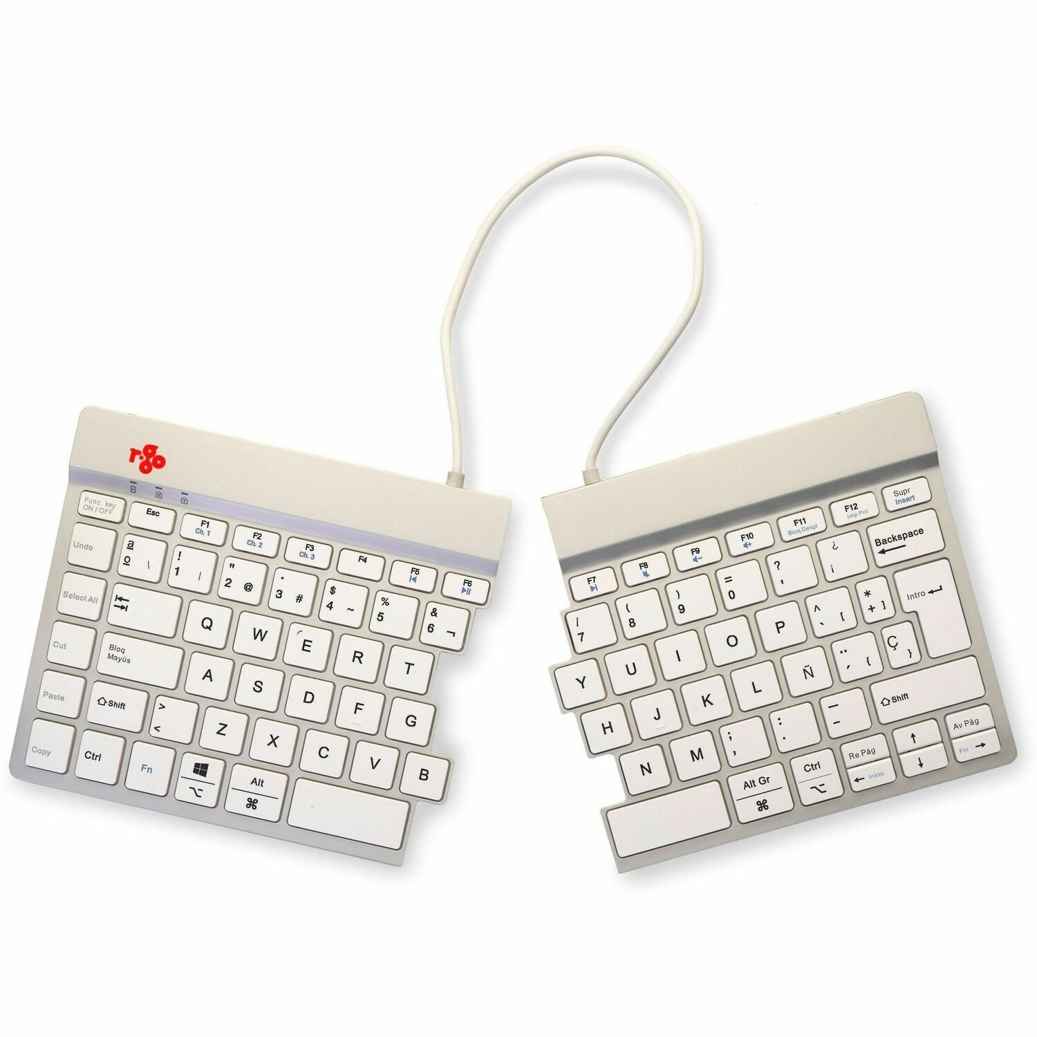 R-Go Split Break Keyboard - Wireless Connectivity - Spanish - QWERTY Layout - White