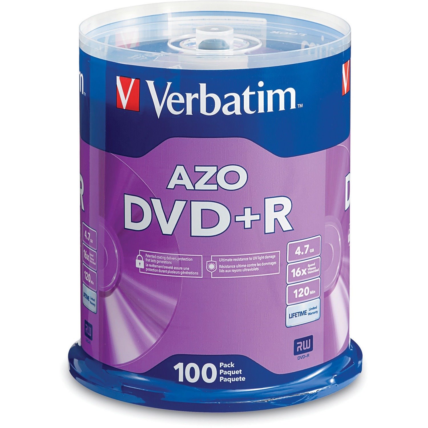 Verbatim 95098 DVD Recordable Media - DVD+R - 16x - 4.70 GB - 100 / Pack - Silver