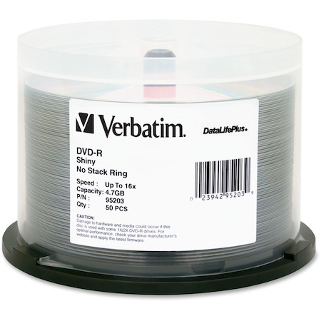 Verbatim DataLifePlus 95203 DVD Recordable Media - DVD-R - 16x - 4.70 GB - 50 - Shiny Silver