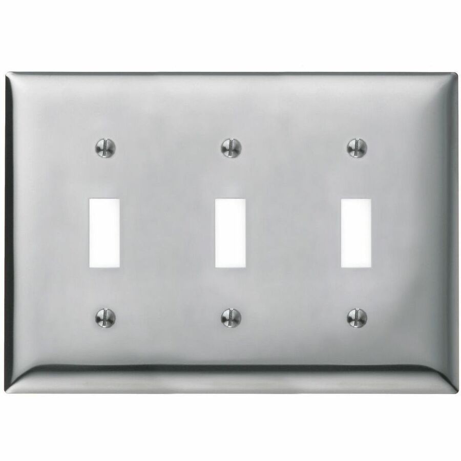 Hubbell Wallplate, 3-G, 3) Tog, CHR PLT