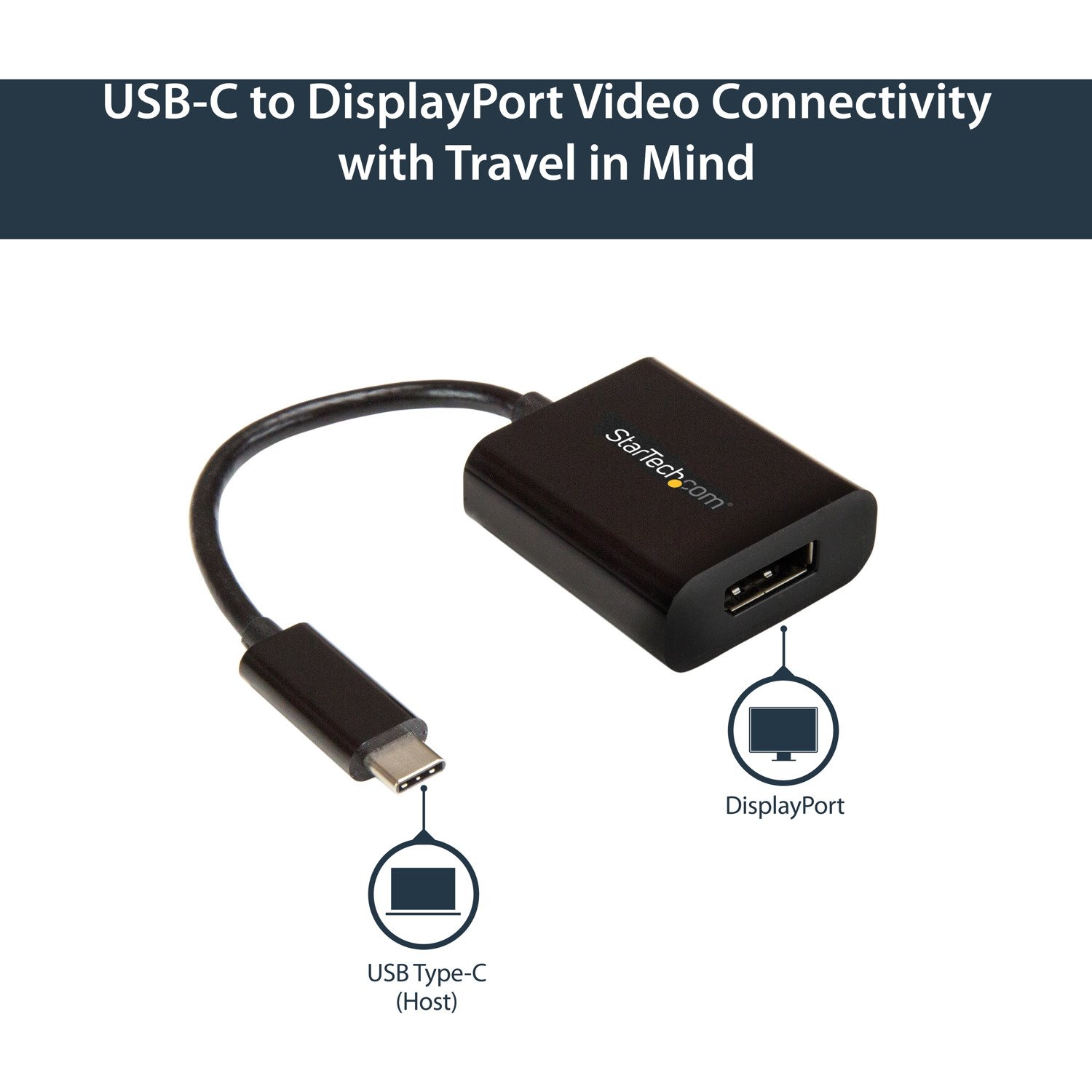 StarTech.com USB C to DisplayPort Adapter 4K 60Hz - USB Type-C to DP 1.4 Monitor Video Converter (DP Alt Mode) - Thunderbolt 3 Compatible