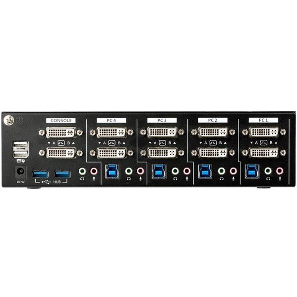 StarTech.com 4 Port Dual Monitor DVI KVM Switch - Dual Screen Display Compact USB KVM Switch with USB 3.0 Hub & Audio - TAA Compliant