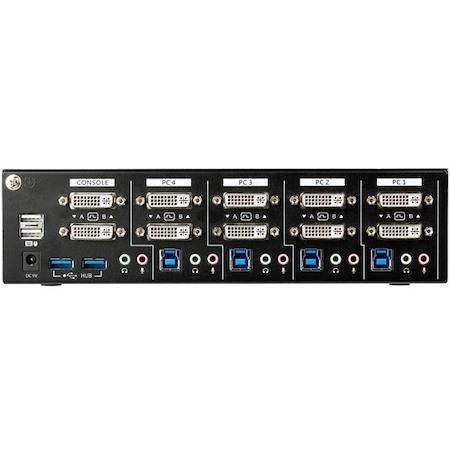 StarTech.com 4 Port Dual Monitor DVI KVM Switch - Dual Screen Display Compact USB KVM Switch with USB 3.0 Hub & Audio - TAA Compliant