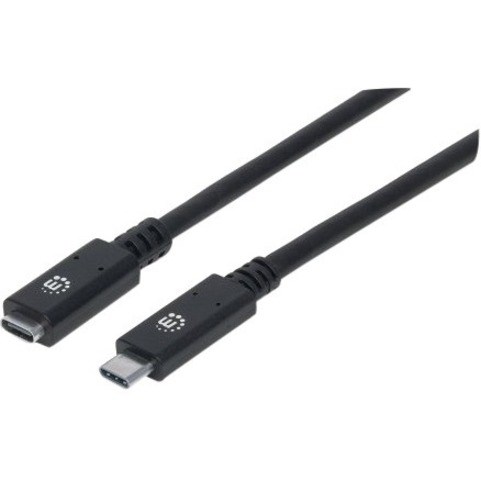 Manhattan USB-C to USB-C Extension Cable, 50cm, Male to Female, 10 Gbps (USB 3.2 Gen2 aka USB 3.1), 5A (super fast charging), SuperSpeed+ USB, Black, Lifetime Warranty, Polybag