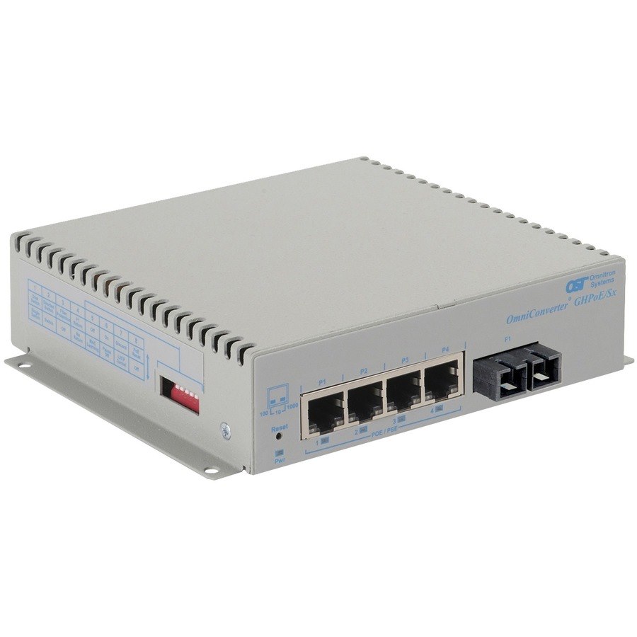 Omnitron Systems OmniConverter Unmanaged Industrial Gigabit High Power 60W PoE, MM SC, RJ-45, Ethernet Fiber Switch