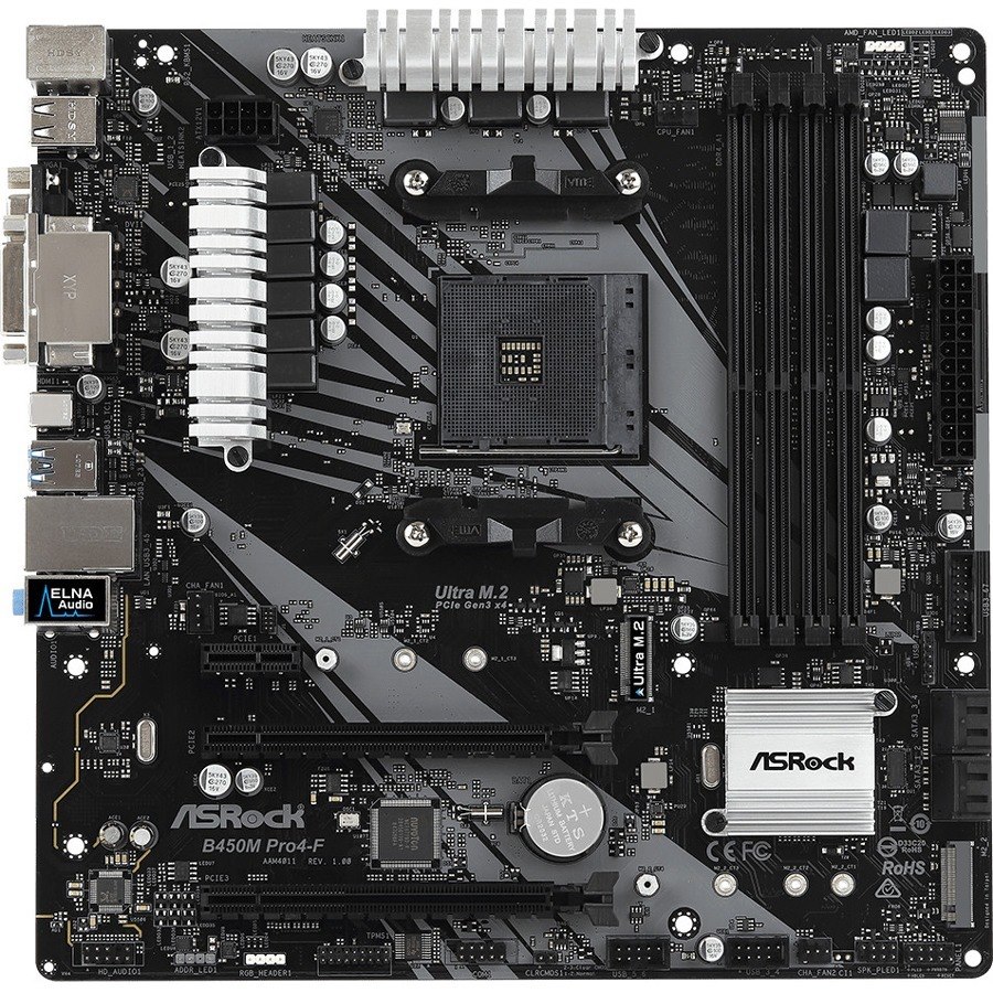 ASRock B450M Pro4-F Desktop Motherboard - AMD B450 Chipset - Socket AM4 - Micro ATX