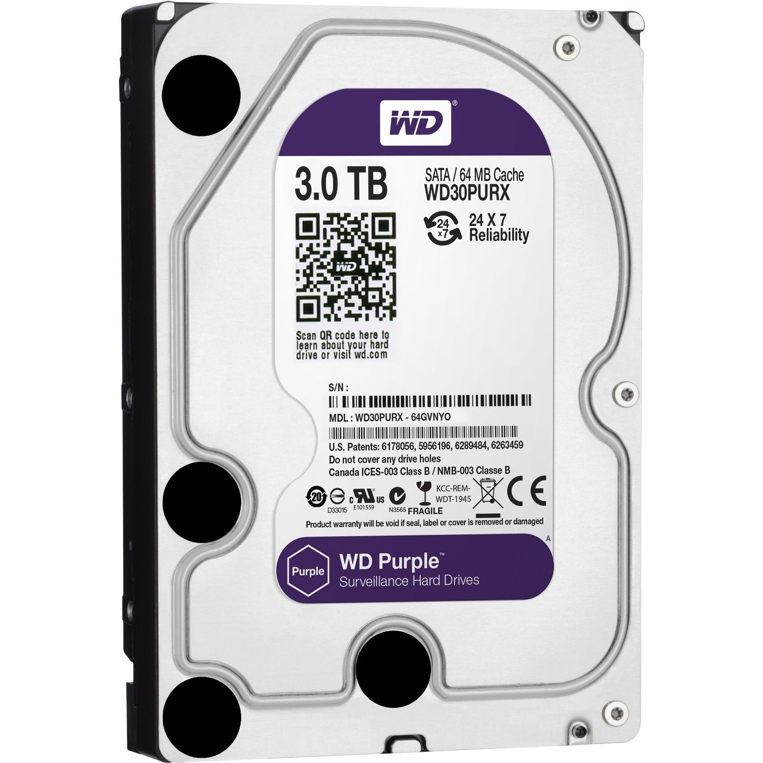 WD Purple WD30PURX 3 TB Hard Drive - 3.5" Internal - SATA (SATA/600)