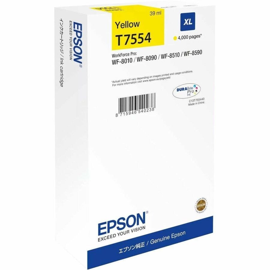 Epson T7554 Original High (XL) Yield Inkjet Ink Cartridge - Single Pack - Yellow - 1 / Pack