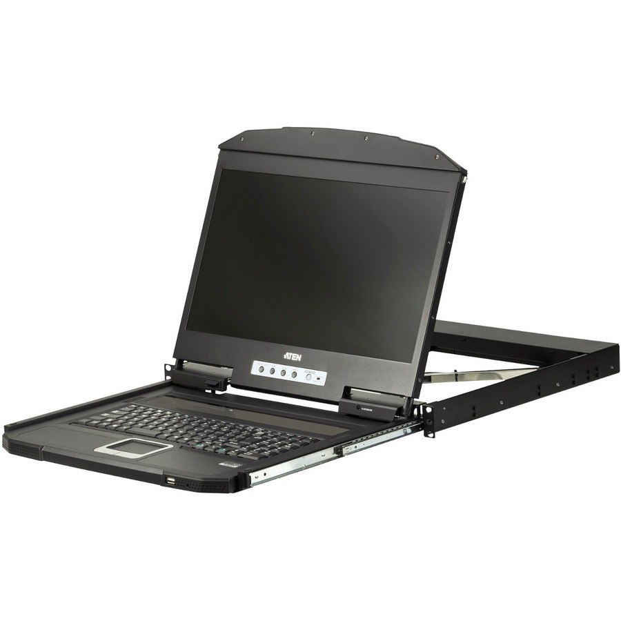 Aten 1U Ultra Short Depth Single Rail WideScreen LCD Console (USB / VGA)-TAA Compliant