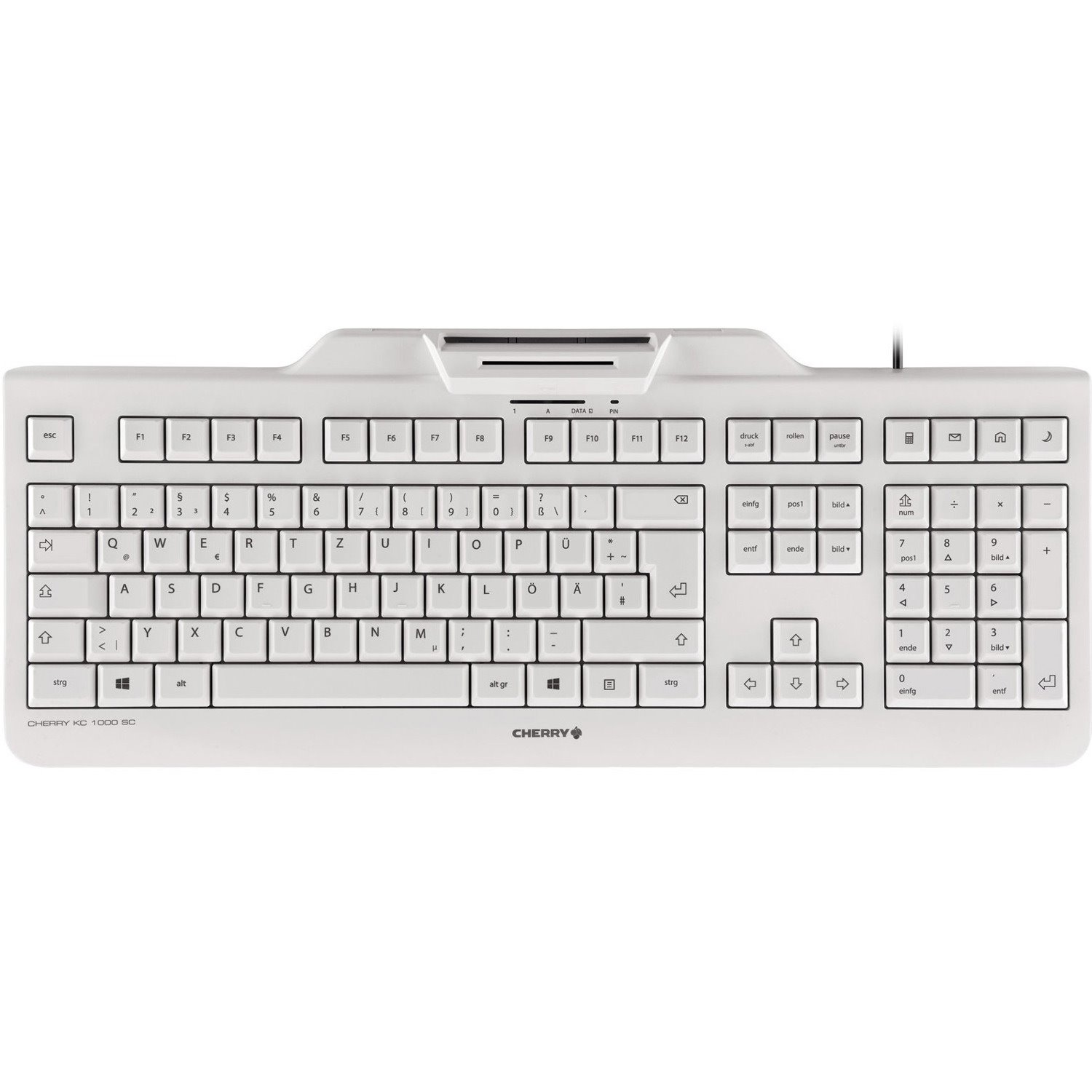 CHERRY KC 1000 SC Keyboard - Cable Connectivity - USB Interface - English (UK) - QWERTZ Layout - Pale Gray