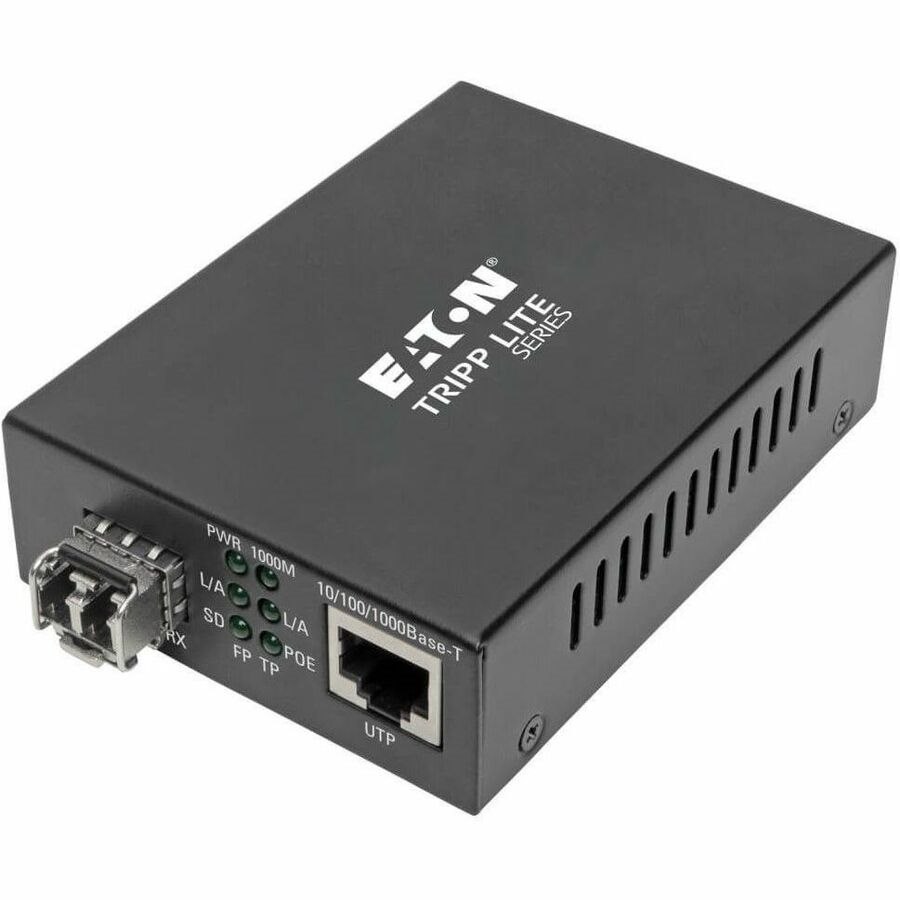 Eaton Tripp Lite Series Gigabit Multimode Fiber to Ethernet Media Converter, PoE+ - International Power Cables, 10/100/1000 LC, 850 nm, 550 m (1,804 ft.)