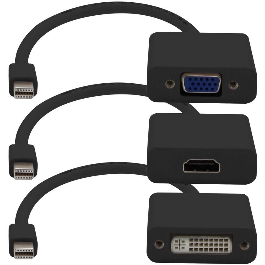 AddOn 3-Pack of Mini-DisplayPort 1.1 Male to DVI, HDMI, VGA Female Black Adapters Which Comes in a Bundle For Resolution Up to 1920x1200 (WUXGA)