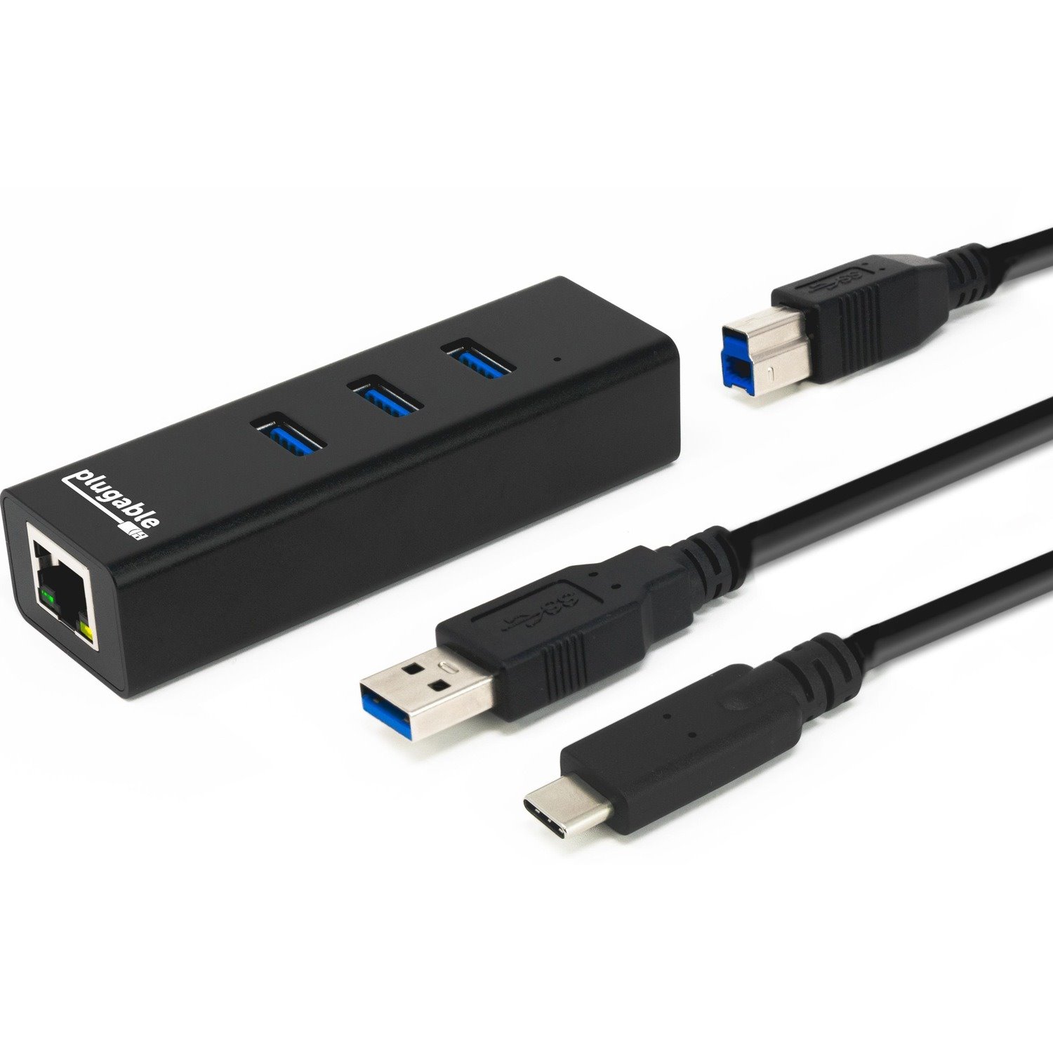 Plugable USB Hub with Ethernet, 3 port USB 3.0 Bus Powered Hub with Gigabit Ethernet