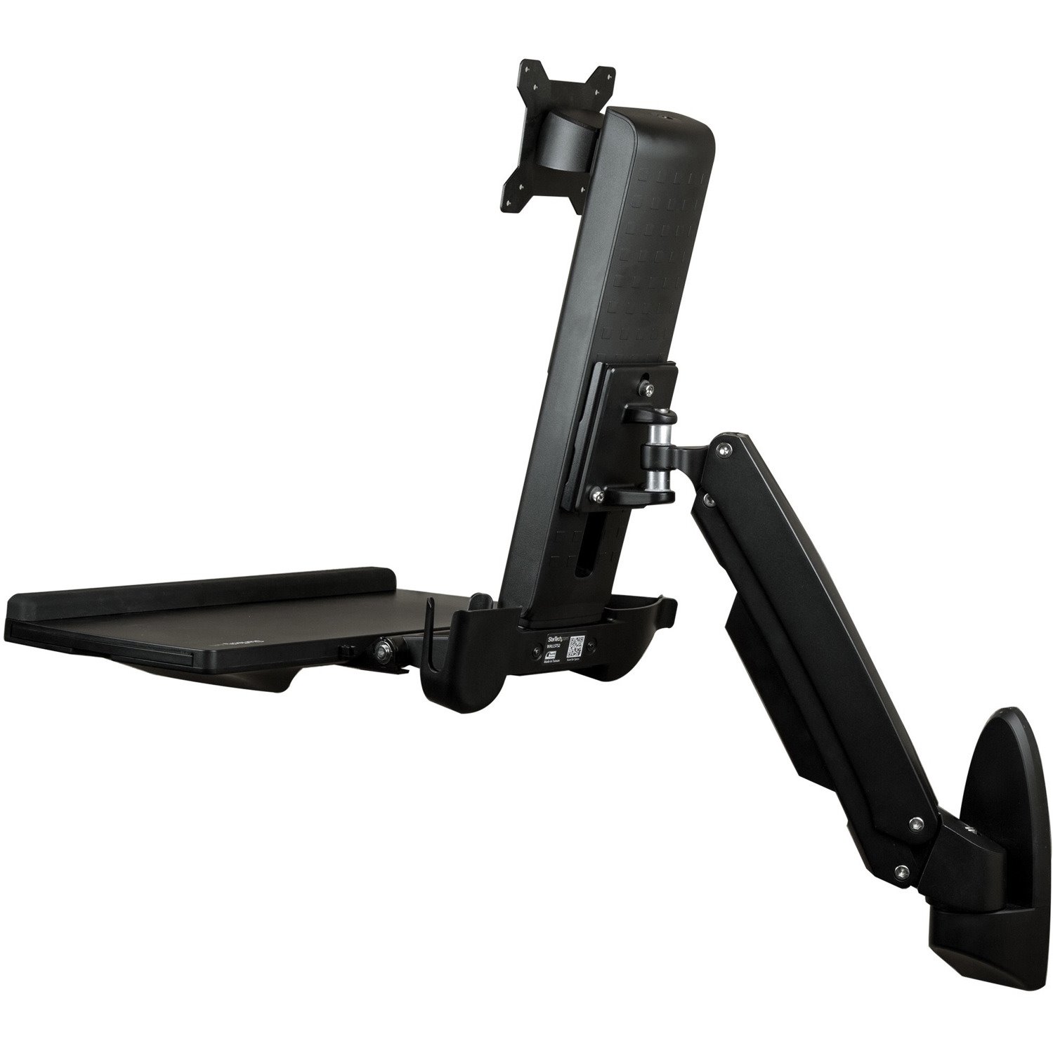 StarTech.com Wall Mount Workstation, Full Motion Standing Desk, Ergonomic Height Adjustable Monitor & Keyboard Tray Arm, For VESA Display