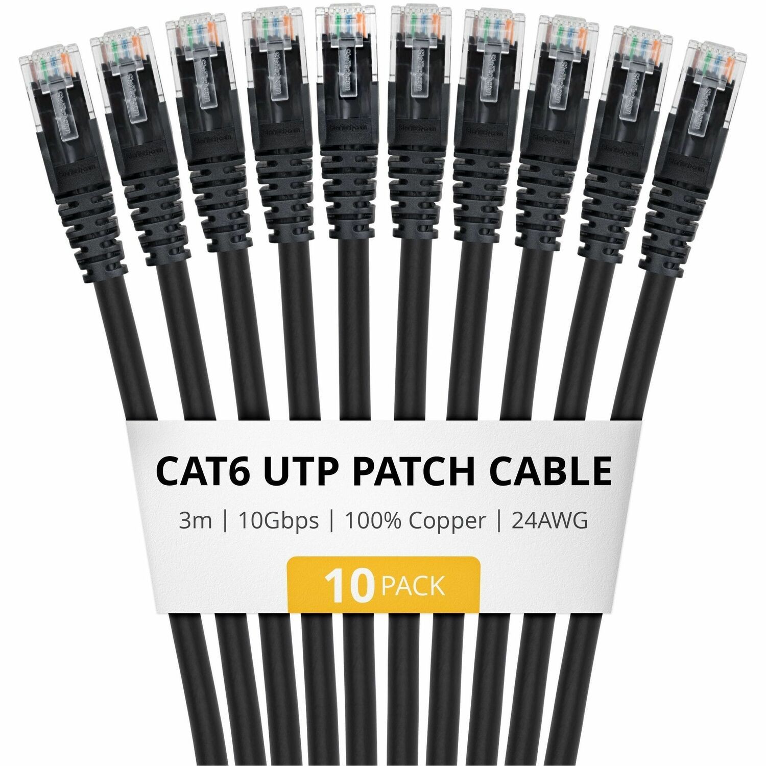StarTech 3m Black Cat6 Ethernet Cable, 10 Pack, Snagless RJ45, UTP, 24AWG Bare Copper Wire, Network Patch Cord