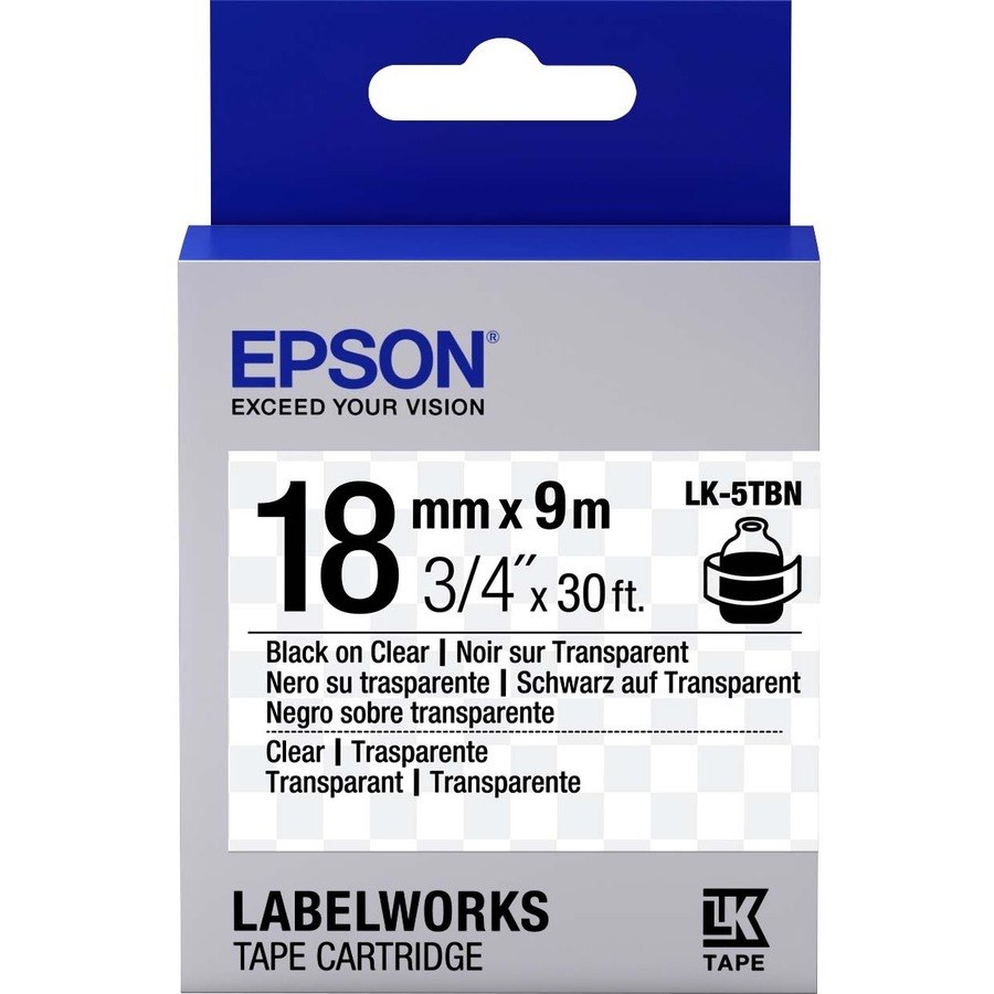 Epson LabelWorks Clear LK Tape Cartridge ~3/4 Black on Clear