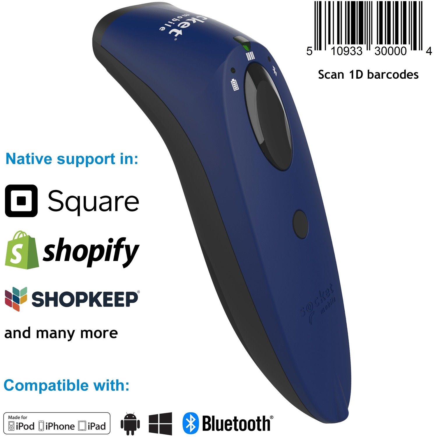 SocketScan&reg; S730, 1D Laser Barcode Scanner, Blue, Blue