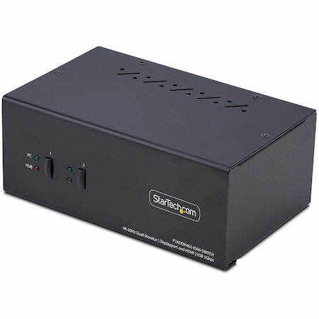 StarTech.com 2-Port Dual-Monitor DisplayPort and HDMI KVM Switch, 4K 60Hz, 2-Port USB 5Gbps Hub, 2x USB HID Ports, Hotkeys, TAA Compliant