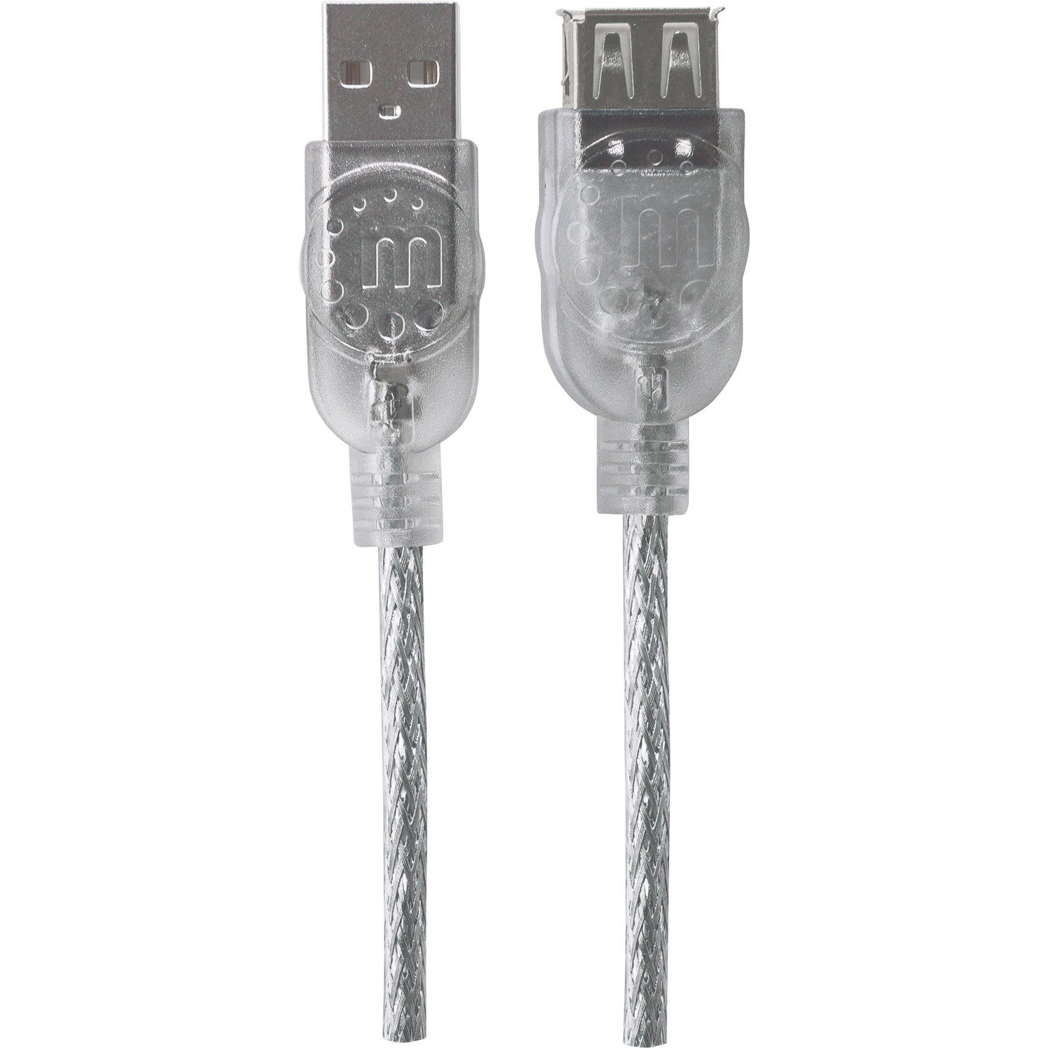 Manhattan Hi-Speed USB 2.0 A Male to A Female Extension Cable, 15', Translucent Silver