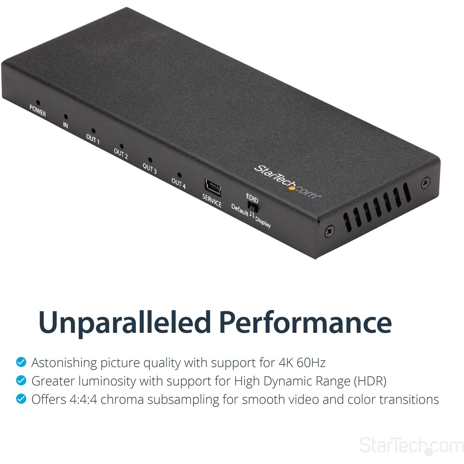 StarTech.com 4 Port HDMI Splitter - 4K 60Hz - 1x4 Way HDMI 2.0 Splitter - HDR - ST124HD218