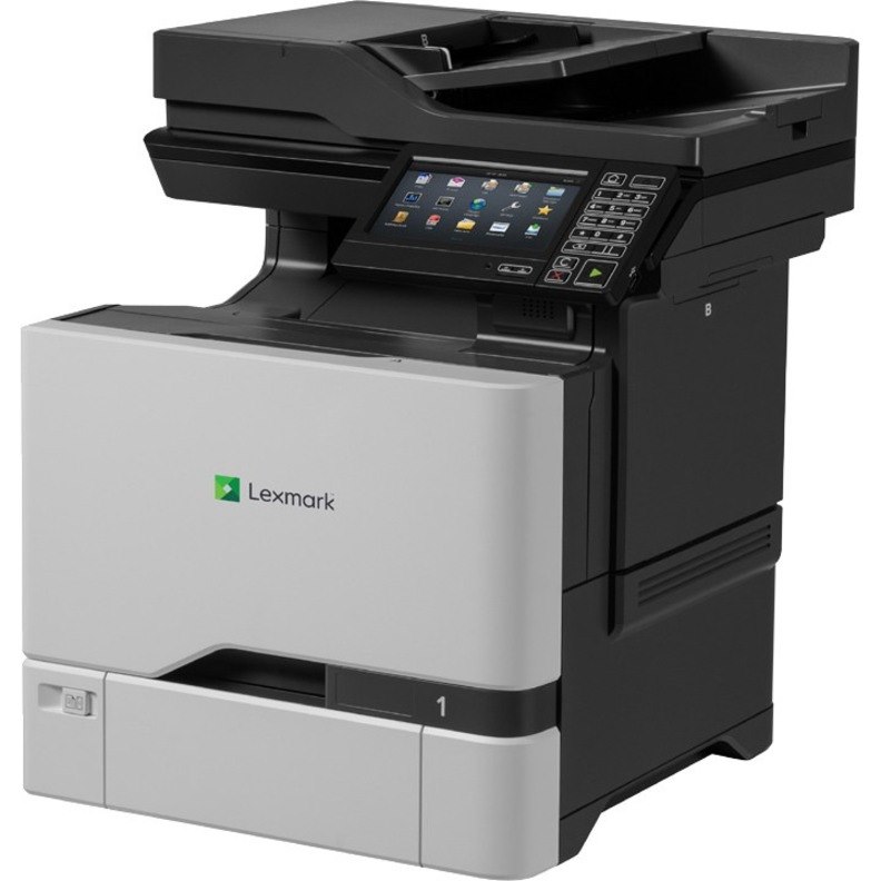 Lexmark CX725de Laser Multifunction Printer-Color-Copier/Fax/Scanner-50 ppm Mono/50 ppm Color Print-1200x1200 Print-Automatic Duplex Print-150000 Pages Monthly-650 sheets Input-Color Scanner-600 Optical Scan-Color Fax-Gigabit Ethernet