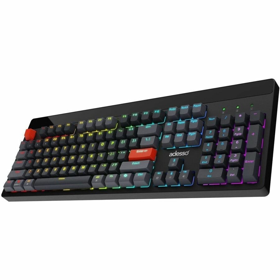 Adesso Easy Touch 1300 Keyboard - Wired/Wireless Connectivity - USB Type C Interface - RGB LED - English (US)
