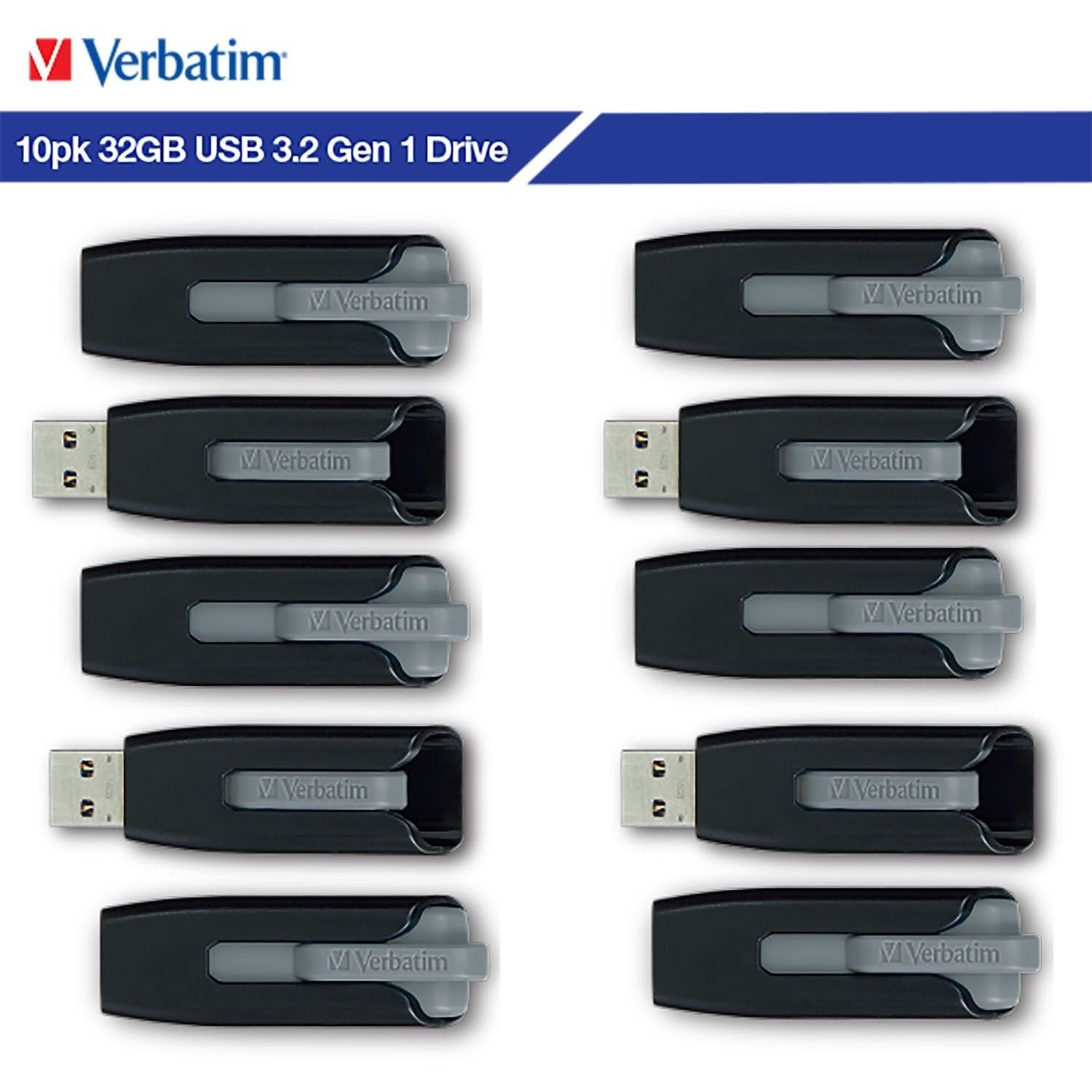 32GB Store 'n' Go&reg; V3 USB 3.2 Gen 1 Flash Drive - 10pk Business Bulk - Gray