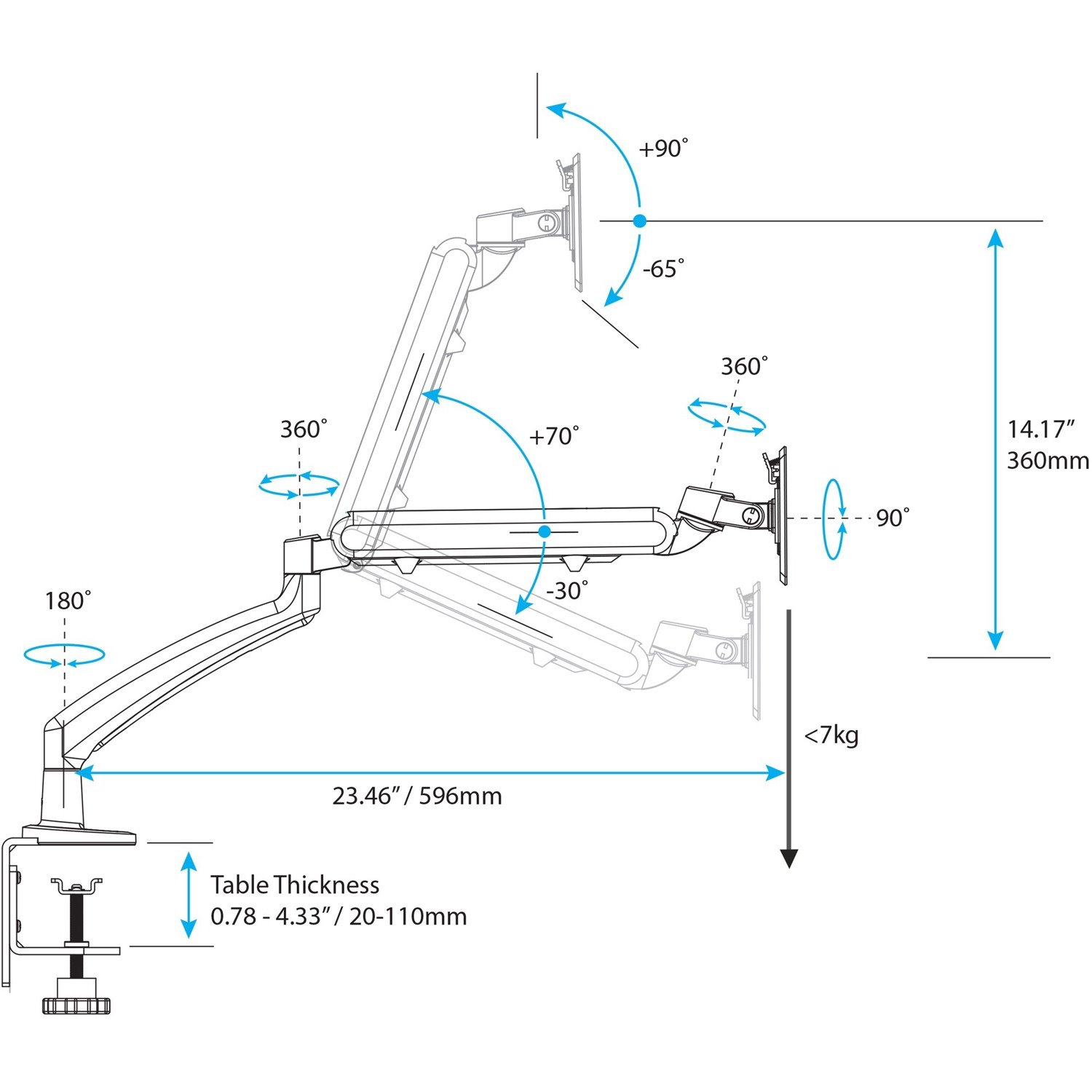 StarTech.com Desk Mount Monitor Arm, Slim Profile, For VESA Mount Monitors up to 34" (15.4lb/7kg), Adjustable Single Monitor Mount, Steel