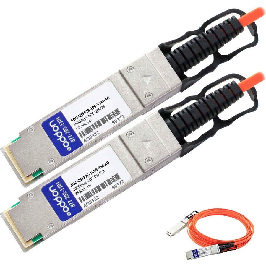 AddOn Dell AOC-QSFP28-100G-3M Compatible TAA Compliant 100GBase-AOC QSFP28 to QSFP28 Direct Attach Cable (850nm, MMF, 3m)